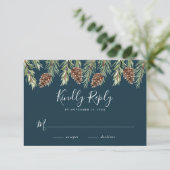 WinterWaterverf Pine Cone Wedding RSVP Informatiekaartje (Staand voorkant)