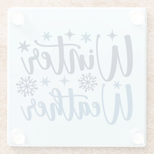 Winterweer - Snowy Holiday Typography Glazen Onderzetter (Achterkant)