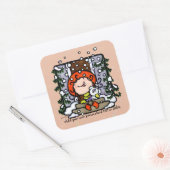 Winterwinter kerstmeisjes Vierkante Sticker (Envelop)