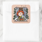 Winterwinter kerstmeisjes Vierkante Sticker (Tas)