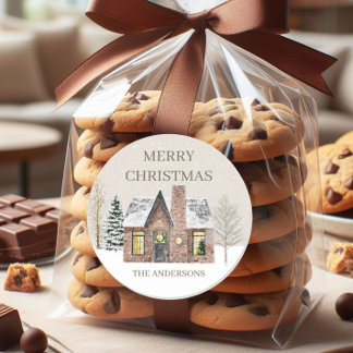 Winterwintersneeuwrooster — Merry kerstnaam Ronde Sticker