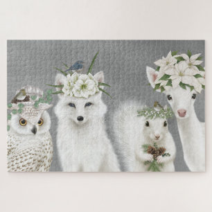Winterwitte bosbouwhuisdieren puzzel