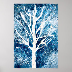 Winterwitte vogelboom Kerstmis Poster