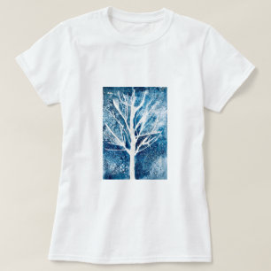 Winterwitte vogelboom Kerstmis T-shirt