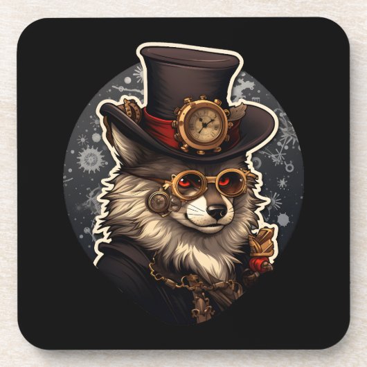Winterwolf steampunk bier onderzetter (Voorkant)