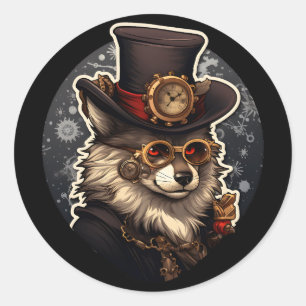 Winterwolf steampunk ronde sticker