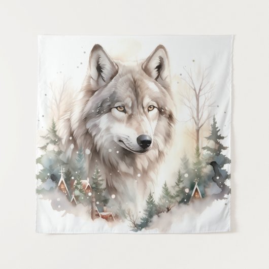Winterwolf wandtapijt wandkleed (Voorkant)