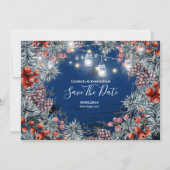 Winterwonderland met grote vakantielichten save the date (Voorkant)