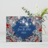 Winterwonderland met grote vakantielichten save the date (Staand voorkant)