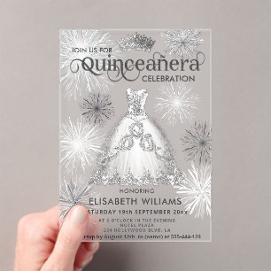 Winterwonderland Sneeuwvlokken tiara Quinceañera Acryl Uitnodigingen