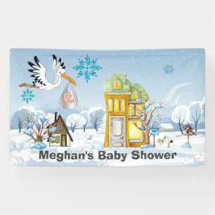 Winterwonderland stormachtige baby shower spandoek