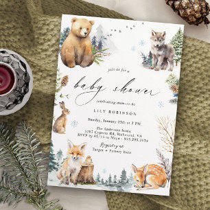 Winterwoud Schattige Neutral Woodland Baby showe Kaart