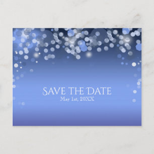 Wintery Blue Lights Winter Wedding Save the Date Aankondigingskaart