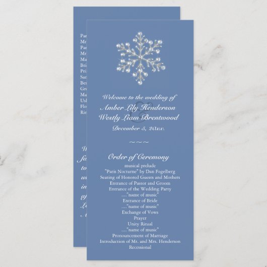 Wintery Crystal Snowflake Programme de mariage (Devant / Derrière)