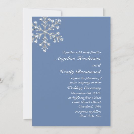 Wintery Crystal Snowflake Wedding Invitation Kaart (Voorkant)