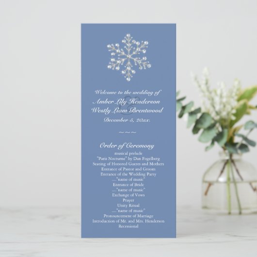 Wintery Crystal Snowflake Wedding Programme Programma (Staand voorkant)