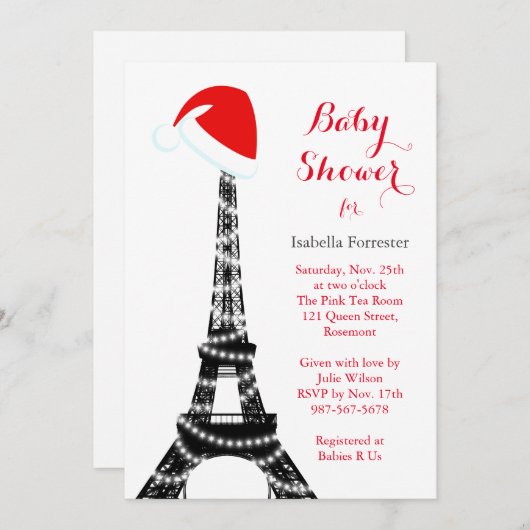 Wintery Eiffel Tower Baby shower Invitation Kaart (Voorkant / Achterkant)