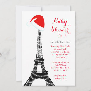 Wintery Eiffel Tower Baby shower Invitation Kaart