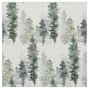 Wintery Evergreen Forest of Trees Waterverf Stof