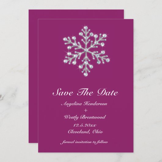 Wintery Magenta Bewaar de datum Save The Date (Voorkant / Achterkant)