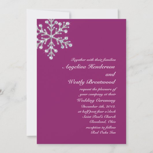Wintery Magenta Wedding Invitation Kaart (Voorkant)