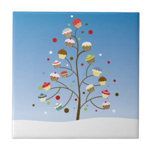 Wintery Tree of Cupcakes Tegeltje