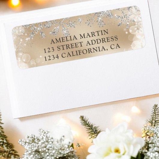 Winterzilver sneeuwgoud baby shower label