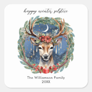 Winterzonnevakantie Hertenkrans Yule Kerstmis Vierkante Sticker