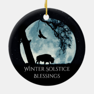 Winterzonnewende Buffelmaan en Raaf Keramisch Ornament