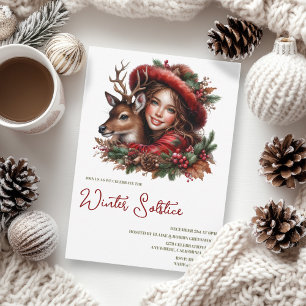 Winterzonnewende Holly Girl & Deer Holiday Forest Kaart