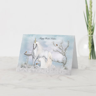 Winterzonnewende Midwinter Wenskaart Eenhoorns Feestdagen Kaart