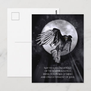 Winterzonnewende Raaf of Kraai en Maan Yule Briefkaart
