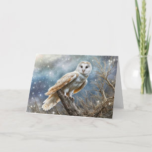Winterzonnewende Uil op Boom met een Sterrennacht Kaart