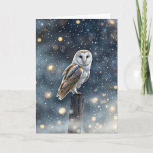 Winterzonnewende Yule met Mooie Uil met Sneeuw Kaart