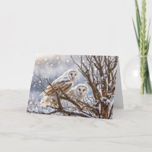 Winterzonnewende Yule met uilen in de sneeuw Kaart