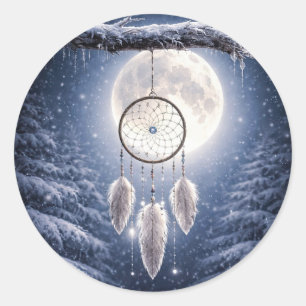 Winterzonnewende Yule Mooie Droomvanger Sneeuw Ronde Sticker