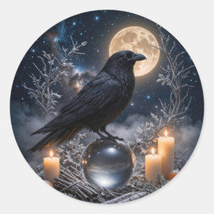 Winterzonnewende Yule Raaf en Sneeuw Ronde Sticker