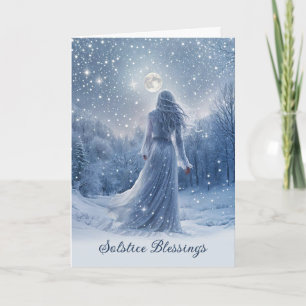 Winterzonnewende Yule Sneeuw en Maan Sterren Zegen Kaart