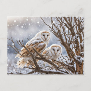 Winterzonnewende Yule Uilen Sneeuw Feestdagenkaart