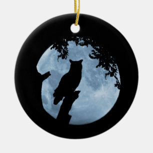 Winterzonnewende Zegen met Uil en Maan Keramisch Ornament