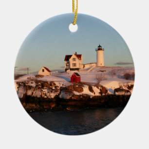 Winterzonsondergang bij Nubble Light  Keramisch Ornament