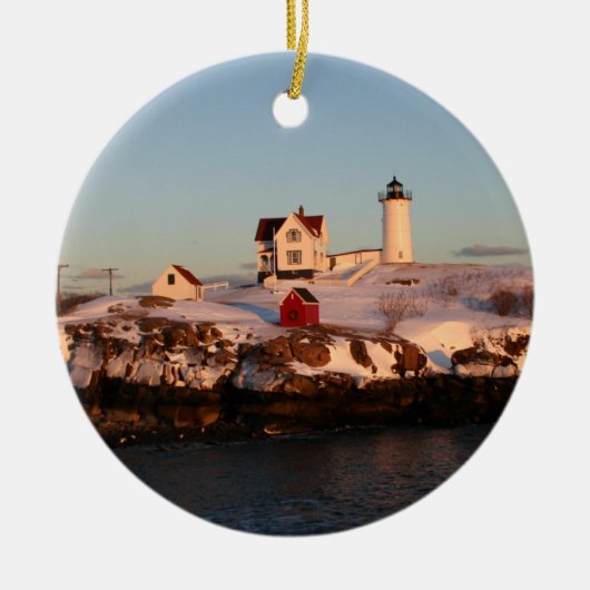 Winterzonsondergang bij Nubble Light Keramisch Ornament (Voorkant)