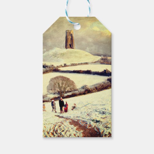 Wintry Glastonbury Tor Cadeaulabel (Voorkant)