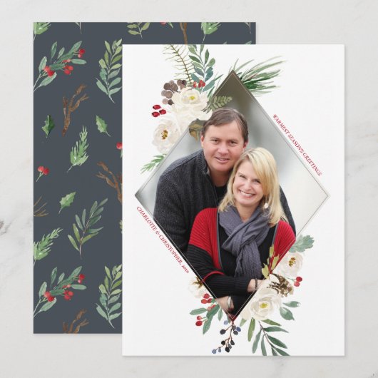 Wintry Wonderland Diamond Photo Holiday Flat Kaart (Voorkant / Achterkant)