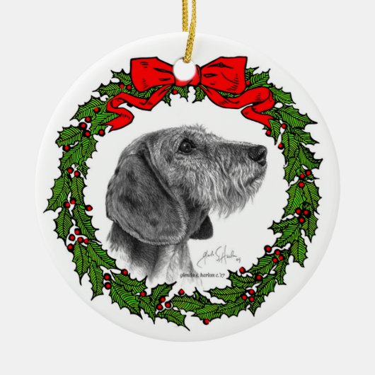 Wire Coat Dachshund Art van Glenda S. Harlan Keramisch Ornament (Voorkant)