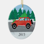 Wire Fox Terrier die een kerstauto bestuurt Keramisch Ornament (Rechts)