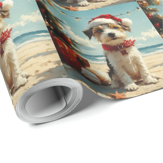 Wire Fox Terrier Dog Christmas Beach Cadeaupapier (Rol Hoek)