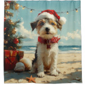 Wire Fox Terrier Dog Christmas  Beach Douchegordijn (Voorkant)