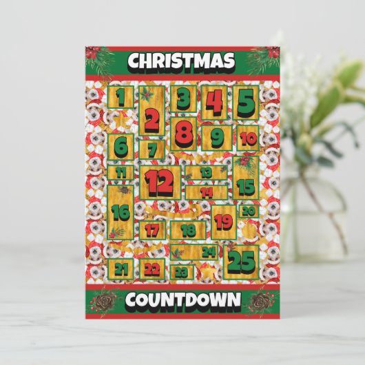 Wire Fox Terrier Dog Coundown met Kerstmis Advent Feestdagenkaart (Staand voorkant)