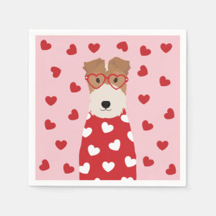Wire Fox Terrier Dog Heart Glasses Roze Rood Servet